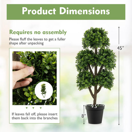 Goplus Artificial Boxwood Topiary Tree, 45” Tall Faux Potted Plants with 5 Ball-Shaped Topiaries, Cement Flowerpot