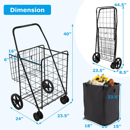 Folding Shopping Cart for Groceries - Goplus