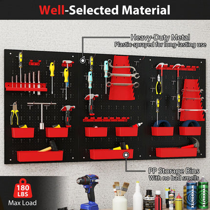 Goplus 4 FT Metal Pegboard Wall with Hooks Storage Bins & Tool Holders