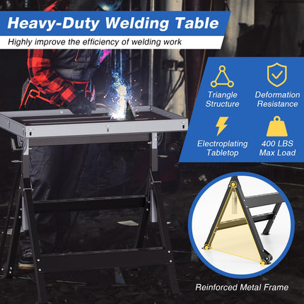 Goplus Folding Welding Table w/ 78 x 51 cm Tabletop & 2 Fixed Wheels