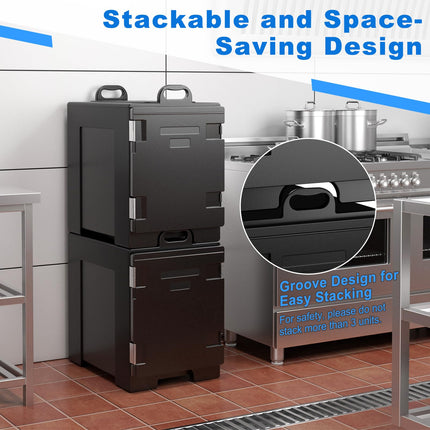 Goplus Insulated Food Pan Carrier, 82 Qt LLDPE Hot Box w/5 Full-Size Food Pans, Double Buckles