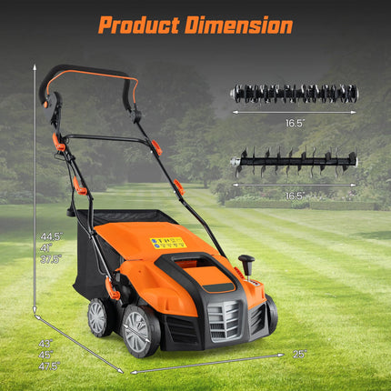 Goplus 2-in-1 Scarifier and Lawn Dethatcher, 16-Inch 15A Corded Electric Dethatcher w/ 14.5-Gal Collection Bag