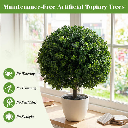 Goplus 27" Artificial Boxwood Topiary Trees Set of 2 with Ground Spikes