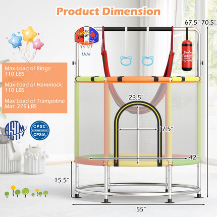 Goplus 55" Toddler Trampoline w/ Hammock Basketball Hoop & Punching Bag