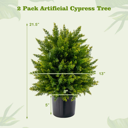 Goplus 21.5" Artificial Tree, Set of 2 Faux Potted Plants Artificial Shrubs Bushes