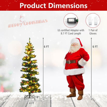 Goplus 6FT / 7FT Pre-Lit Spiral Christmas Tree with Pine Cones & Red Berries