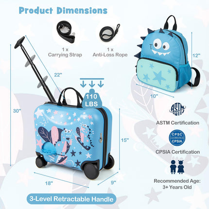 Goplus 2 PCS Kid Luggage Set | 18” Ride on Suitcase & 12” Backpack