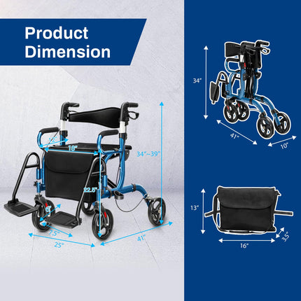 2 in 1 Rollator Walker for Seniors, Medical Walker with Seat - Goplus