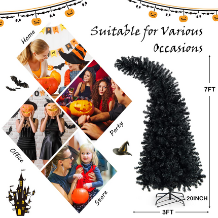 Goplus 7ft Pre-lit Black Halloween Tree, Hinged Artificial Christmas Tree with 1050 Tips, 400 Purple & Orange Lights - GoplusUS