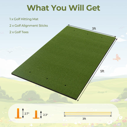 Goplus Golf Mat, 5x3ft/5x4ft Golf Hitting Mat 20/25/27/32mm Thick w/2 Alignment Sticks & 2 Golf Tees