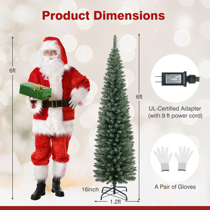 Goplus 5ft Pre-Lit Pencil Christmas Tree, Artificial Slim Xmas Tree with 150 Warm-White LED Lights