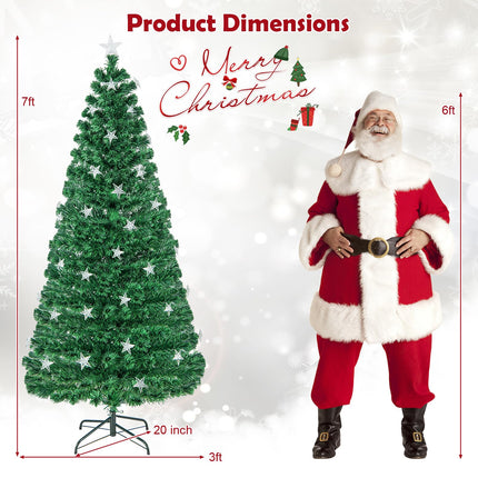Goplus 7ft Fiber Optic Artificial Christmas Tree with 40 Star LED Lights and 8 Lighting Modes