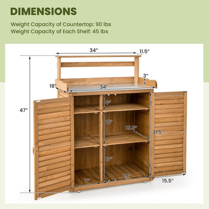 Goplus Outdoor Potting Bench Table, Gardening Table w/Storage Cabinet, Galvanized Metal Tabletop