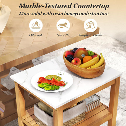 Goplus 3-Tier Acacia Wood Outdoor Kitchen Organizer with Glass & Wine Holders