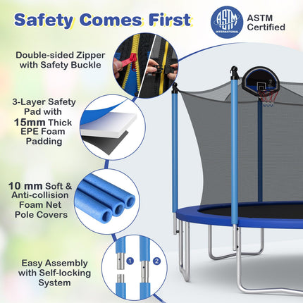 Goplus 12FT 14FT 15FT ASTM Approved Trampoline with Basketball Hoop & Internal-Net