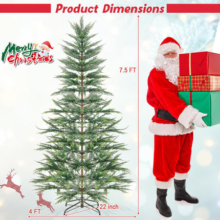 Goplus 7.5ft Pre-Lit Artificial Christmas Tree Simulated Cypress Xmas Tree with Warm-White Fairy LED Lights