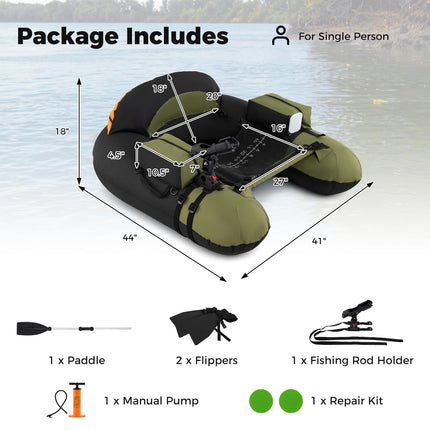 Goplus Inflatable Float Tube With Rod Holder | 350LBS Load Capacity