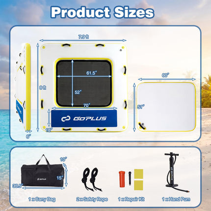 Goplus 8FT x 8FT x 6 Inch Inflatable Floating Dock w/Mesh Swim Area & Non-Slip Pad