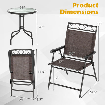 Goplus 3 Pieces Bistro Set | Patio Round Table & 2 Folding Chairs Set
