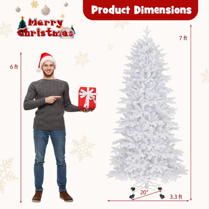 Goplus 7 FT Pre-Lit Artificial Christmas Tree with Wheels & Warm White LED Lights