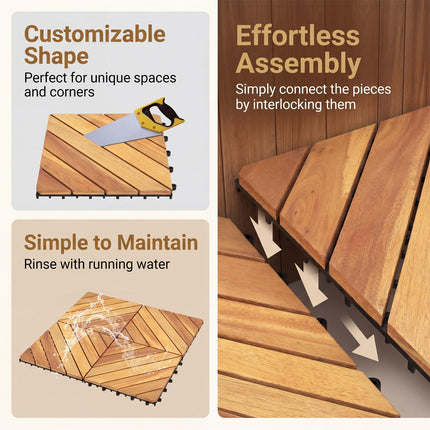 Goplus 24/48-Pack Acacia Wood Interlocking Deck Tiles (Diagonal) | All-Weather Flooring Tiles