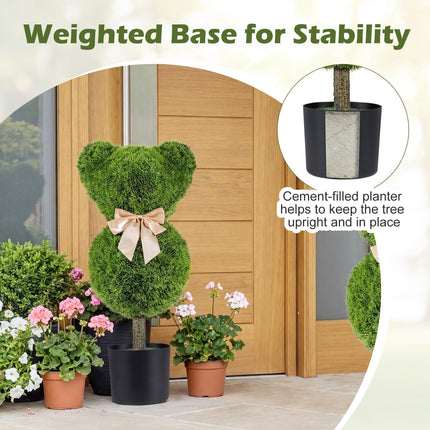 Goplus 2 Pcs Bear Topiary Trees with Pots 24.5" Sun-Resistant Bear-Shaped Faux Boxwood Plants