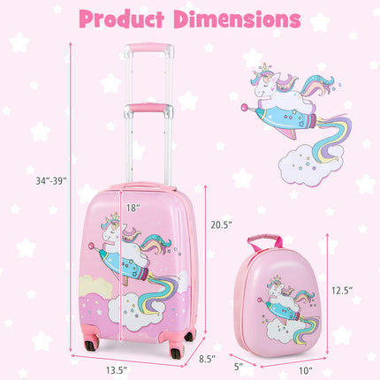 Goplus 12" & 18" Kids Carry On Luggage Set Large Capacity Rolling Trolley Suitcase