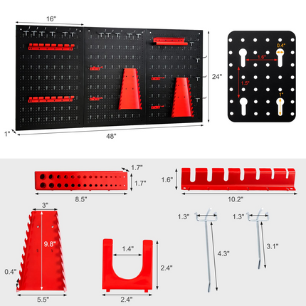 Goplus Pegboard Wall Organizer, 4ft Metal Garage Pegboard Tool Organizer - GoplusUS