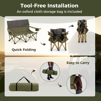 Goplus Double Camping Chair for Adults, Outdoor Folding Loveseat Camping Couch Chair(2-Person Seat)