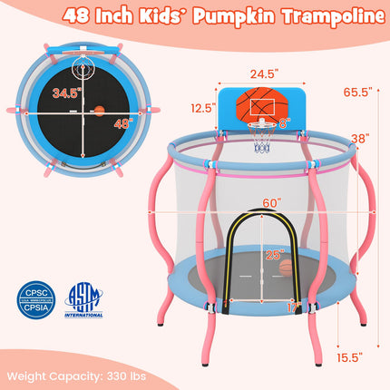 Goplus 48" Indoor & Outdoor Pumpkin Kids Trampoline with Basketball Hoop & Wide Backboard