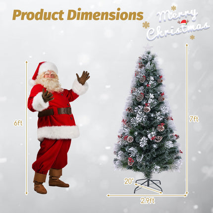 Goplus Pre-lit Fiber Optic Christmas Tree, Artificial Snowy Xmas Tree with 49 Cool White LED Lights