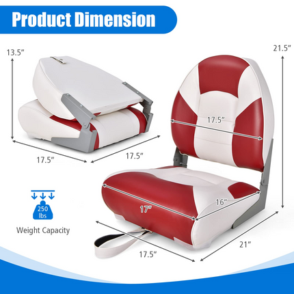 Goplus Low Back Boat Seat, Folding Fishing Seat with Thickened High-density Sponge Padding - GoplusUS