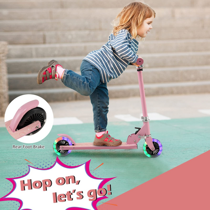 Goplus Folding Kick Scooter for Kids, 2 Light Up Flashing Wheels Scooter W/ 3 Adjustable Heights, Rear Brake System - GoplusUS