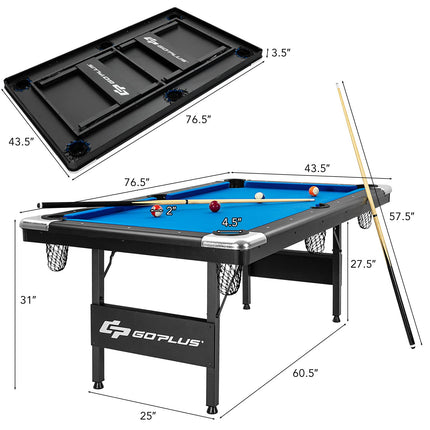 6 FT Folding Pool Table, 76 Inch Portable Billiard Tables for Adults, Full Accessory Kit - GoplusUS