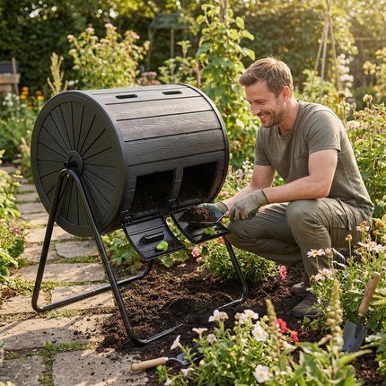 Goplus 37.5 Gallon Large Outdoor Compost Bin w/Dual Chambers & 2 Lockable Doors