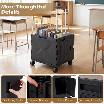 Goplus Foldable Utility Cart on 4 Rotate Wheels | Collapsible Tool Box Shopping Trolley