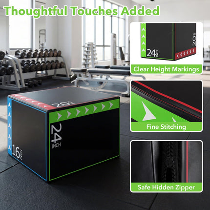 Goplus 3-in-1 Plyometric Jump Box with 3 Heights (16"x20"x24")