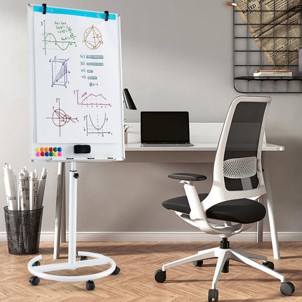 Goplus 40” x 26” Height-Adjustable Dry Erase Board on Wheels with Round Stable Stand