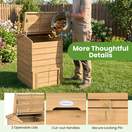 Goplus 48 Gallon Solid Wood Compost Bin w/Lockable Sliding Door Flip-top Opening