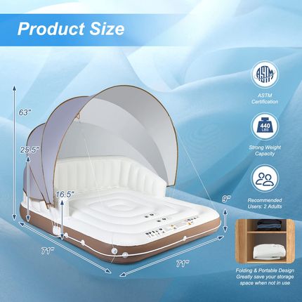 Goplus Inflatable Pool Float with Canopy, 71" x 71" Floating Lounge Island w/UPF50+ Retractable Removable Canopy - GoplusUS