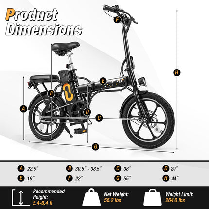 Goplus 16" Folding Ebike wIth Basket City Commuter Bicycle