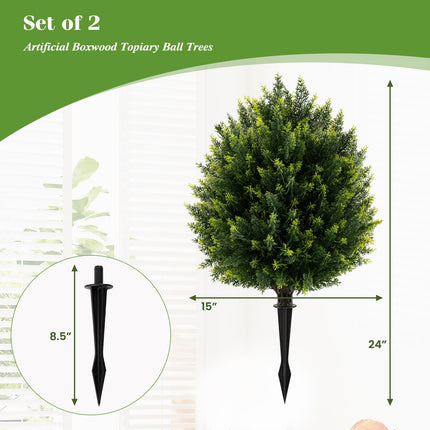 Goplus 24 Inches Artificial Cypress Topiary Ball Tree Set of 2 with Ground Spike