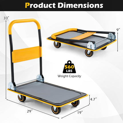Goplus Folding Platform Cart | Rolling Flatbed Cart Hand Platform Truck (560LBS)