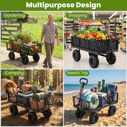 Goplus 880 lbs Heavy Duty Metal Garden Cart with Removable Oxford Cloth Liner & Mesh Sides