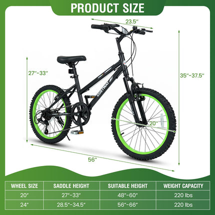 Goplus 20/24 Inch 7 Speed Kids Mountain Bike w/Suspension Fork