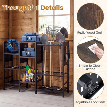 Goplus Garden Tool Organizer with Wooden Shelves 40” Wide 3-Tier Yard