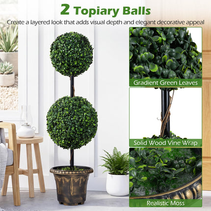 Goplus 3 FT Artificial Boxwood Topiary Tree Sun-Protective Double Ball Faux Potted Plants (1/2)