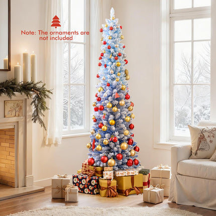 Goplus 6/7 FT Blue Gradient Snow Flocked Christmas Tree