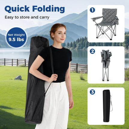 Goplus Heavy Duty Outdoor Folding Chair with Cooler Pouch & Cup Holder