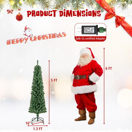 Goplus Pre-Lit Pencil Christmas Tree with Memory Wire Branch Tips & Warm White LED Lights